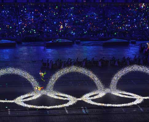 Fase da cerimónia de abertura dos Jogos Olímpicos de Pequim