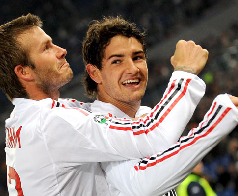 Beckham festeja com Pato golo marcado à Roma