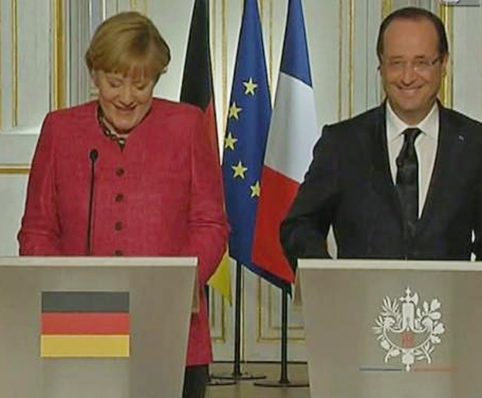 Merkel confunde François Hollande com François Mitterrand