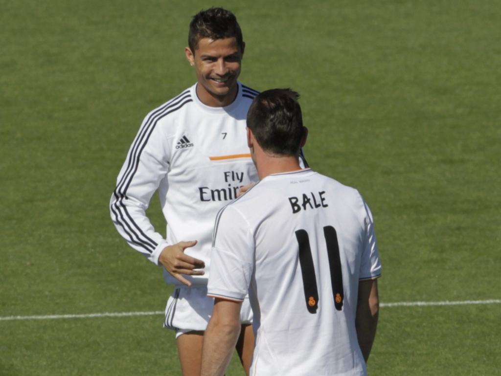 Cristiano Ronaldo e Gareth Bale no treino do Real Madrid