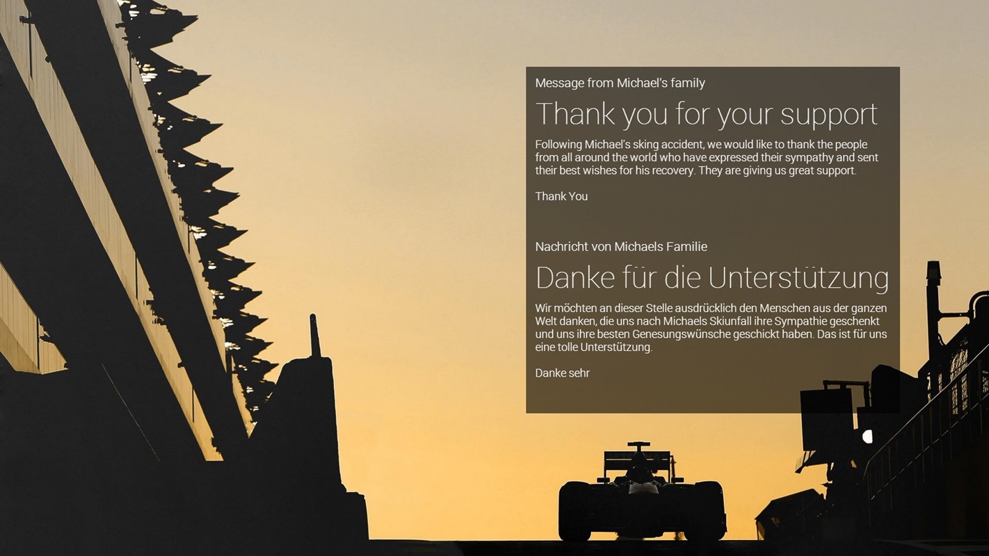 Família de Michael Schumacher agradece apoio Foto: Site Oficial