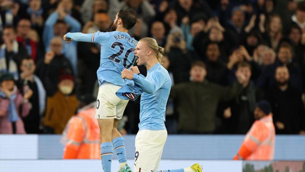 Haaland celebra o golo da vitória do Manchester City contra o Fulham